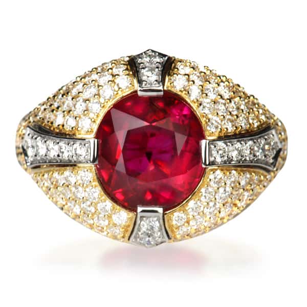 3 Carat Unheated 18K Gold & Diamond Ruby Ring by Flames Jewelry™